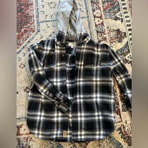 Boys Jacks long sleeve plaid hooded button up shirt Large